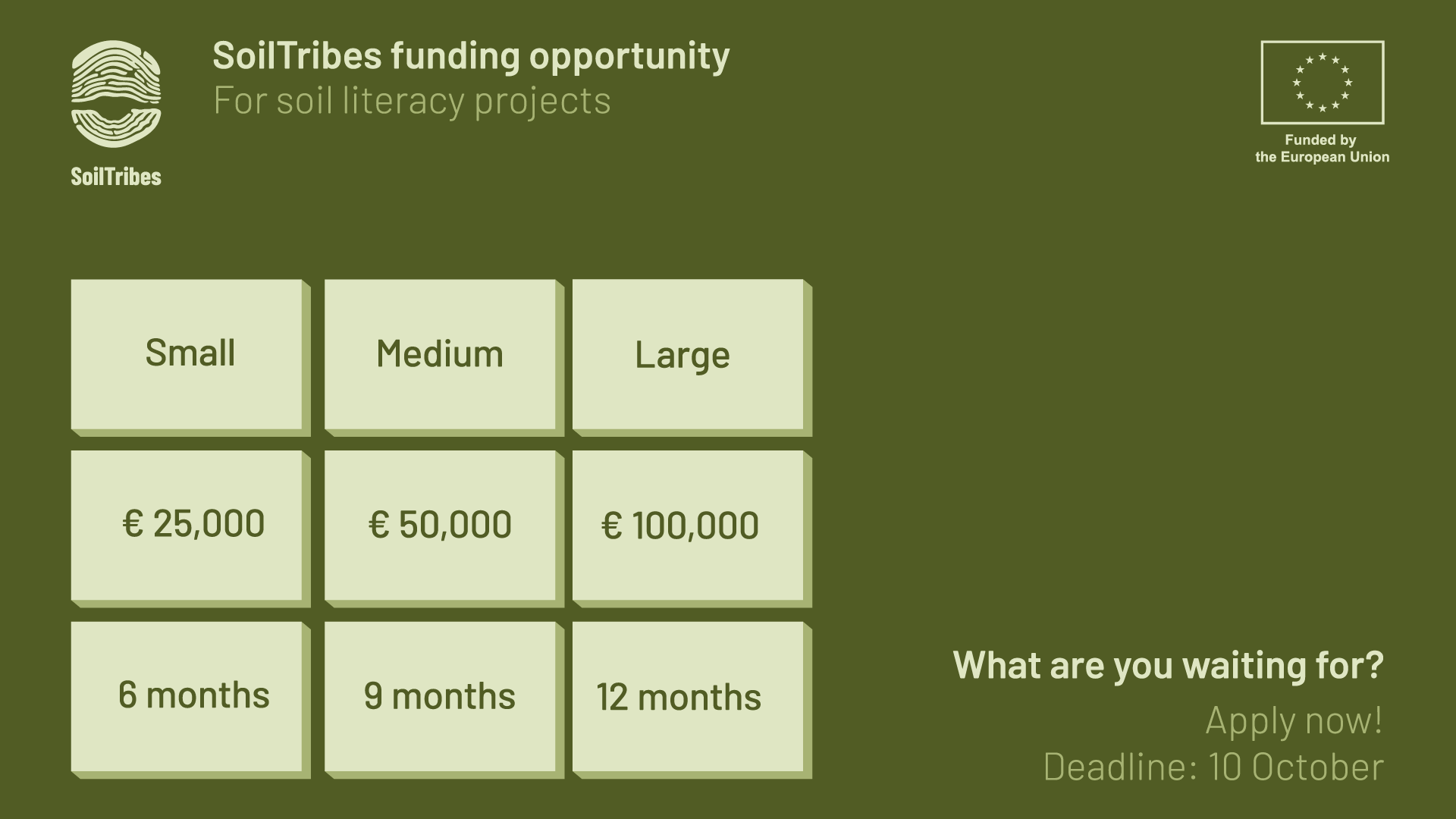 SoilTribes funding opportunity for soil literacy projects. What are you waiting for? Apply now! Deadline: 10 October