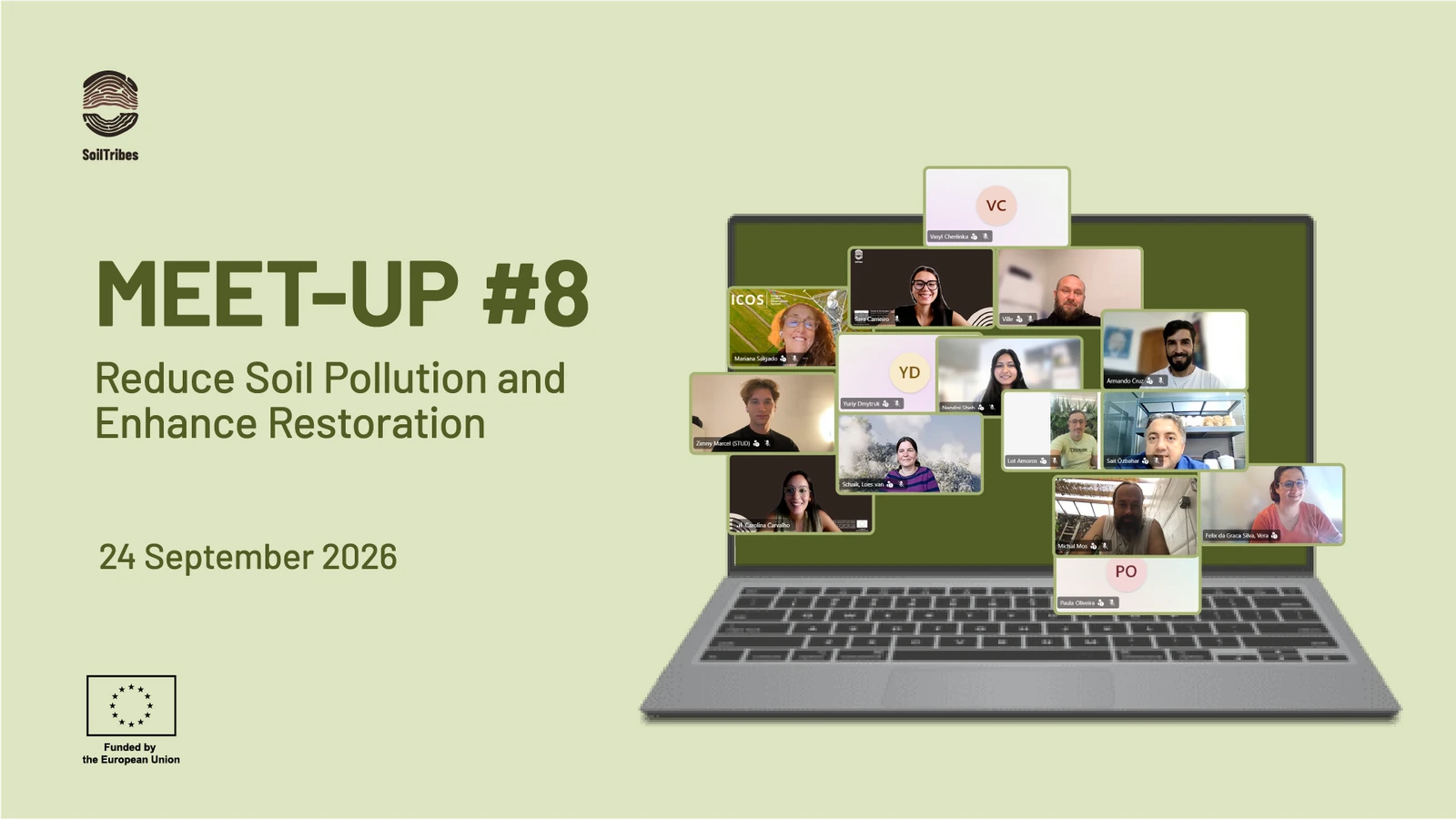 SoilTribes CoP Meet-Up 8: Reduce Soil Pollution and Enhance Restoration, 24 September 2026, with online participants.